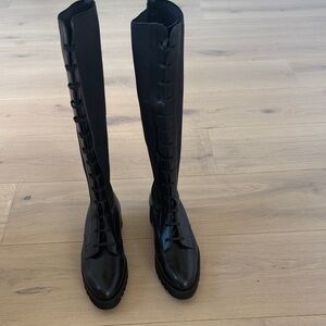 Theory Black Lace-Up Knee-High Boots